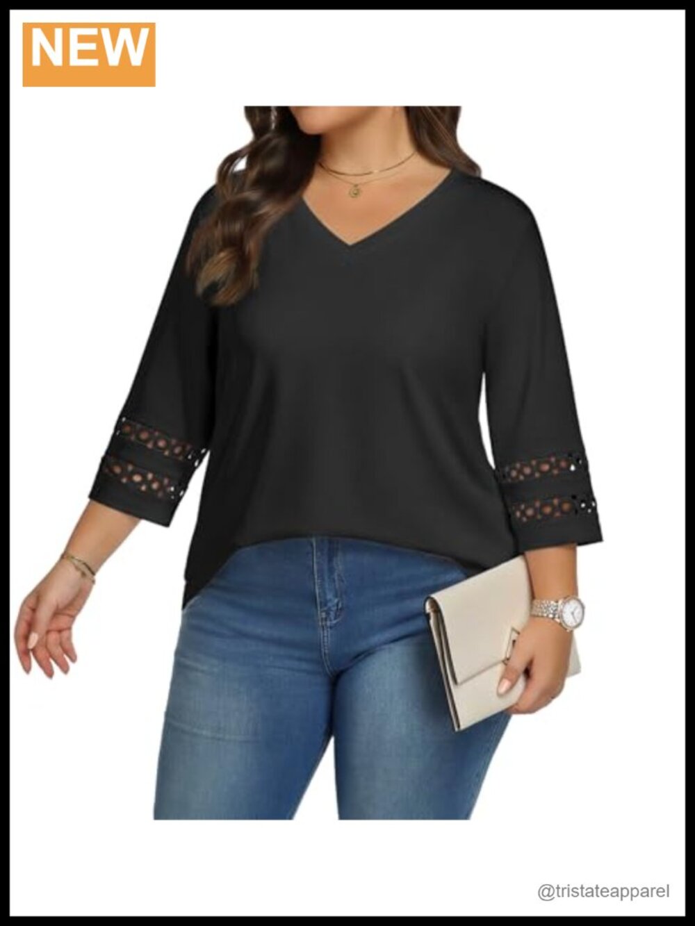 Women Plus Size T-Shirt 3/4 Sleeve V-Neck Dressy Casual Blouse